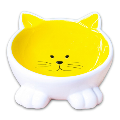 Миска Для Кошек Mr.Kranch Мордочка Кошки На Ножках Керамическая Желтая 100 мл